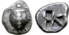 Greek Islands off Attica, Aegina AR Hemidrachm. Circa 480-457 BC. Sea turtle, head in profile, with 'T-back' design on shell / Large square incuse with skew pattern. Meadows, Aegina, Group IIIa; Milba