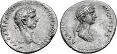 Roman Imperial Claudius I, with Agrippina II (niece and wife of Claudius), AR Denarius. Rome, AD 50-51. TI CLAVD CAESAR AVG GERM P M TRIB POT P P, laureate head of Claudius I to right / AGRI[PPINAE] A