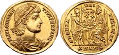 Roman Imperial Constantius II AV Solidus. Antioch, AD 347-355. FL IVL CONSTANTIVS PERP AVG, pearl-diademed, draped and cuirassed bust to right / GLORIA REIPVBLICAE, Roma, seated facing on left, and Co