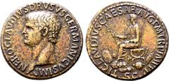 Roman Imperial Nero Claudius Drusus (father of Claudius I) Æ Sestertius. Rome, circa AD 50-54. NERO CLAVDIVS DRVSVS GERMANICVS IMP, bare head to left / TI CLAVDIVS CAESAR AVG P M TR P IMP P P, Claudiu
