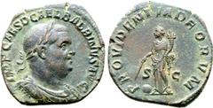 Roman Imperial Balbinus Æ Sestertius. Rome, AD 238. IMP CAES D CAEL BALBINVS AVG, laureate, draped and cuirassed bust to right / PROVIDENTIA DEORVM, Providentia standing left, holding wand over globe 