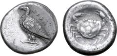 Greek Sicily, Akragas AR Didrachm. Circa 488/85-480/78 BC. Eagle standing to left with folded wings, AKPA above wing / Crab. Westermark, Coinage 169 (O69A/R115 - this coin); SNG ANS 941; Dewing 552; H