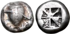 Greek Islands off Attica, Aegina AR Stater. Circa 525-475 BC. Sea turtle with thin collar, row of pellets down its back / Incuse square with 'Union Jack' device with eight segments. Meadows, Aegina, G