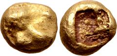 Greek Kingdom of Lydia, time of Ardys - Alyattes EL Myshemihekte - 1/24 Stater. Sardes, circa 630-550 BC. Paw of lion / Irregular incuse punch. Cf. GRPC Lydia G33-9; Kerschner & Konuk, ' The Artemisio