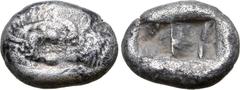 Greek Kingdom of Lydia, Kroisos AR Half Stater - Siglos. Sardes, circa 564-539 BC. Confronted foreparts of lion to right and bull to left / Two incuse square punches of unequal size. GRPC Lydia S3; SN