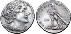 Greek Ptolemaic Kingdom of Egypt, Ptolemy V Epiphanes AR Tetradrachm. Uncertain mint in Cyprus(?), dated year 77 = 186/5 BC. Diademed head of Ptolemy I to right, wearing aegis / BAΣIΛEΩΣ ΠTOΛEMAIOY, e