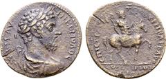 Roman Provincial Commodus Æ 37mm of Thyateira, Lydia. AD 184-187. Titus Aurelius Barbaros, strategos. ΑV Κ Μ ΑVΡΗ ΚOΜOΔOC, laureate, draped and cuirassed bust to right / ЄΠΙ CΤΡ[Α Τ]ΙΤ[OV ΑV]ΡΗ ΒΑΡΒΑΡ