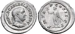 Roman Imperial Balbinus AR Denarius. Rome, circa April-June AD 238. IMP C D CAEL BALBINVS AVG, laureate, draped and cuirassed bust to right / P M TR P COS II P P, Emperor, togate, standing to left, ho
