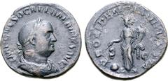 Roman Imperial Balbinus Æ Sestertius. Rome, AD 238. IMP CAES D CAEL BALBINVS AVG, laureate, draped and cuirassed bust to right / PROVIDENTIA DEORVM, Providentia standing to left, holding wand over glo