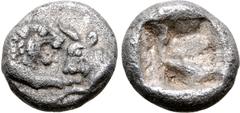 Greek Kingdom of Lydia, Kroisos AR 1/12 Stater. Sardes, circa 561-546 BC. Confronted foreparts of lion right and bull left / Incuse square. GRPC Lydia S8; SNG Kayhan 1020-21; SNG von Aulock 2880. 0.79