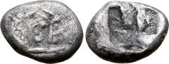 Greek Kingdom of Lydia, Kroisos AR 1/12 Stater. Sardes, circa 561-546 BC. Confronted foreparts of lion to right and bull to left / Incuse square punch. GRPC Lydia S8; Traité I, 413; SNG Kayhan I 1020-