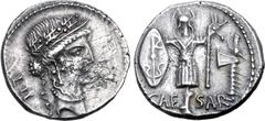 Roman Imperatorial Julius Caesar AR Denarius. Military mint travelling with Caesar, 48-47 BC. Diademed female head to right, wearing oak-wreath, cruciform earring, and pearl necklace; LII (Caesar's ag