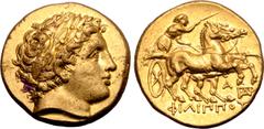 Greek Kingdom of Macedon, temp. Philip III - Kassander AV Stater. In the name and types of Philip II. Abydos, circa 323-316 BC. Laureate head of Apollo to right / Charioteer, holding kentron and reins