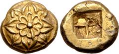 Greek Ionia, Erythrai EL Hemistater. Milesian standard. Circa 600-550 BC. Raised boss device (solar symbol) decorated with a raised lotus flower seen from above, consisting of an outer ring of eight p