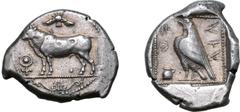 Greek Cyprus, Paphos AR Stater. Stasandros, circa 425 BC or later. Bull standing to left; winged solar disk above, ankh to left, palmette ornament in exergue / Eagle standing to left; one-handled vase