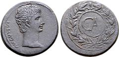 Roman Imperial Augustus Ӕ Sestertius. Uncertain Asian mint, circa 25 BC. AVGVSTVS, bare head to right / CA within rostral wreath. C.J. Howgego, Coinage and Military Finance: the Imperial Bronze Coinag