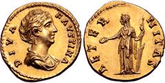 Roman Imperial Diva Faustina I (wife of A. Pius) AV Aureus. Rome, after AD 141. DIVA FAVSTINA, draped bust to right / AETERNITAS, Fortuna standing to left, holding patera in right hand and long rudder