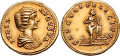 Roman Imperial Julia Domna (wife of S. Severus) AV Aureus. Laodicea ad Mare, circa AD 196-202. IVLIA AVGVSTA, draped bust to right, hair waved and coiled at back / SAECVLI FELICITAS, Isis standing to 