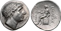 Greek Seleukid Empire, Antiochos I Soter AR Tetradrachm. Seleukeia on the Tigris, circa 281-261 BC. Diademed head to right / Apollo Delphios seated to left on omphalos, testing arrow and resting left 