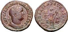 Roman Imperial Balbinus Æ Sestertius. Rome, AD 238. IMP CAES D CAEL BALBINVS AVG, laureate, draped and cuirassed bust to right / LIBERALITAS AVGVSTORVM, Liberalitas standing to left, holding abacus an