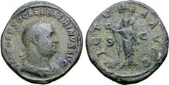 Roman Imperial Balbinus Æ Sestertius. Rome, AD 238. IMP CAES D CAEL BALBINVS AVG, laureate, draped and cuirassed bust to right / VICTORIA AVGG, Victory standing facing, head to left, holding wreath an