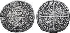 Medieval and World Anglo-Gallic, Henry VI, King of England and disputed King of France, AR 1/2 Groat. Calais mint, 1422-1430. ✠ HЄnRIC x DI x GRA x RЄX x AnGL x Z x FR, crowned bust facing within tres