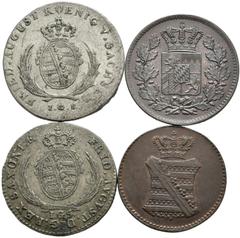 Medieval and World Lot of 3 German States, Sachsen (Saxony, Electorate, Albertinian Line) CU and BI Coins and 1 German States, Bayern (Bavaria, Kingdom) CU Coin. Includes: 1) German States, Sachsen (S