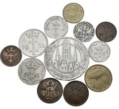 Medieval and World Lot of 12 Poland, Danzig Stadt (Gdańsk, Free Imperial City) Coins. Includes 1 Pfennig to 5 Gulden. 1923-1937: Æ Pfennig 1926 and 1937 (KM 140); Æ 2 Pfennige 1923 and 1926 (KM 141); 