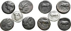 Large Lots Lot of 5 Thessalian AR and Æ Coins. Includes: 1) Thessaly, Larissa Æ17. First half of 4th century BC. Head of the nymph Larissa right / ΛΑΡΙ-ΣΑΙΩΝ, horse standing right about to roll. Roger