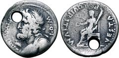 Roman Imperial Civil War AR Denarius. Struck under Vitellian forces in Southern Gaul, March AD 69. I• O• M [CA]PITOLINVS, diademed and draped bust of Jupiter to left, palm branch below chin / VESTA P 