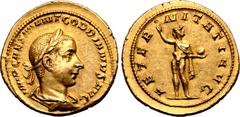 Roman Imperial Gordian III AV Aureus. Rome, after AD 241. IMP CAES M ANT GORDIANVS AVG, laureate, draped and cuirassed bust to right / AETERNITATI AVG, radiate Sol standing facing, head to left and wi