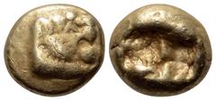 Greek Kingdom of Lydia, temp. Alyattes - Kroisos EL Hekte. Sardes, circa 600-546 BC. Lion's head to left with open jaws / Two incuse square punches. GRPC Lydia G28; Weidauer 76-8; Boston MFA 1769. 2.3