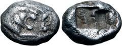 Greek Kingdom of Lydia, time of Kyros - Darios I AR Siglos. Sardes, circa 550-520 BC. Confronted foreparts of lion to right and bull to left / Two incuse square punches of unequal size. GRPC Lydia S11