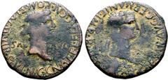 Roman Provincial Caligula, with Caesonia (fourth wife of Caligula), Æ 28mm of Carthago Nova, Hispania. Circa AD 37. C• CAESAR• AVG• GERMANIC• IMP• P• M• TR• P• COS•, laureate head of Caligula to right