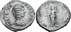 Roman Imperial Julia Domna (mother of Caracalla) AR Denarius. Rome, AD 211-217. IVLIA PIA FELIX AVG, draped bust to right / VESTA, standing to left, holding palladium in right hand and sceptre. RIC IV