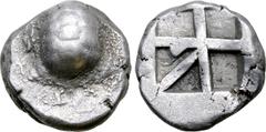 Greek Islands off Attica, Aegina AR Stater. Circa 456/45-431 BC. Land tortoise with segmented shell seen from above / Large square incuse with heavy skew pattern. Meadows, Aegina, Group IIIb; HGC 6, 4