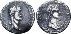 Roman Imperial Caligula, with Agrippina I (mother of Caligula), AR Denarius. Rome, AD 37-38. [C] CAESAR AVG GERM P M TR POT, laureate head of Caligula to right / AGRIPPINA MAT C C[AES] AVG GERM, drape