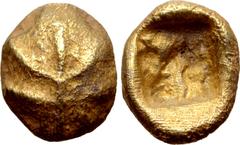 Greek Rhodos, Kamiros EL 1/12 Stater. Circa 500-460 BC. Lydo-Milesian standard. Fig leaf / Rough incuse square. HNO 2625 (temporary, one coin listed) = Roma XXI, lot 234, otherwise unpublished in the 