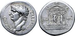 Roman Provincial Claudius AR Cistophorus of uncertain mint, Asia Minor. AD 41-54. TI CLAVD CAES AVG, bare head to left / Distyle temple inscribed ROM ET AVG on entablature and containing figure of Aug