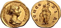 Roman Imperial Faustina II (daughter of A. Pius) AV Aureus. Rome, AD 138-161. FAVSTINA AVG ANTONINI AVG PII FIL, draped bust to right / CONCORDIA, Concordia standing facing, head to right, holding cor