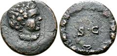 Roman Imperial Anonymous Æ Quadrans. Time of Domitian to Antoninus Pius. Rome, AD 81-161. Head of Annius Verus(?) to right, as the personification of Spring, crowned with vine-leaves and with grape-cl