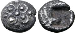 Greek Ionia, Erythrai(?) AR Tetartemorion. Circa 5th century BC. Stellate like pattern made up of pellets and circles / Incuse punch. Apparently unpublished; cf. Klein 433 for tetartemorion in similar