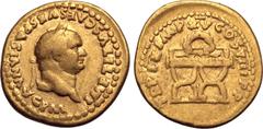Roman Imperial Titus AV Aureus. Rome, AD 80. IMP TITVS CAES VESPASIAN AVG P M, laureate head to right / TR P IX IMP XV COS VIII P P, curule chair, wreath above. RIC II.1 106; C. 317; BMCRE 64; Calicó 
