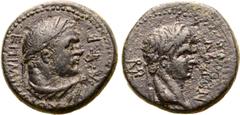 Roman Provincial Nero Æ 16mm of Sardis, Lydia. Circa AD 60. Mindios, magistrate. Laureate head to right; NEPΩN before, monogram of ΣAPΔIANΩN behind / EΠΙ MINΔIOY ΣTPA TO B, laureate head of Hercules t