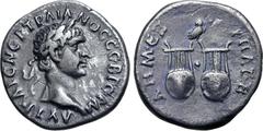 Roman Provincial Trajan AR Drachm of the Koinon of Lycia. AD 98/9. AYT KAIC NЄP TPAIANOC CЄB ΓЄPM, laureate head to right / ΔHM ЄΞ YΠAT B, two lyres; above, owl standing to right. RPC III 2676; BMC 9-