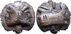McCabe L Series Cast Æ As. Luceria, circa 214-212 BC. Laureate head of Janus / Prow to right; I above, L before. ICC 113; Crawford 43/1; RBW 149. 77.50g, 38mm, 12h. Very Fine; casting hole, surface ma