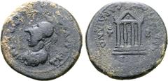 Greek Lydia, Sardes Æ 20mm. Pseudo-autonomous, time of Vespasian, circa AD 69-79. Marcellus und Strategos Phileinos, proconsuls. [ЄΠΙ ΤΙ ΚΛΑ ΦΙΛΙΝΟΥ ϹΤΡΑ], helmeted and draped bust of Roma to left, we