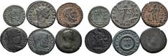 Large Lots Lot of 6 Roman Imperial BI and Æ Coins. Includes: 1. Constantine I BI Nummus. Treveri, AD 323-324. CONSTANTINVS AVG, laureate bust to right / SARMATIA DEVICTA, Victory advancing right, hold