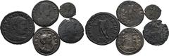 Large Lots Lot of 5 Late Roman BI and Æ Coins. Includes: 1. Maximian II BI Nummus. Thessalonica, circa AD 302-303. IMP C M A MAXIMIANVS P F AVG, laureate head to right / GENIO POPVLI ROMANI, Genius st
