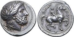 Greek Kingdom of Macedon, Philip II AR Tetradrachm. Pella, circa 342-336 BC. Laureate head of Zeus to right / Nude youth on horseback to right, holding reins and long palm branch; ΦΙΛΙΠΠΟΥ around, thu